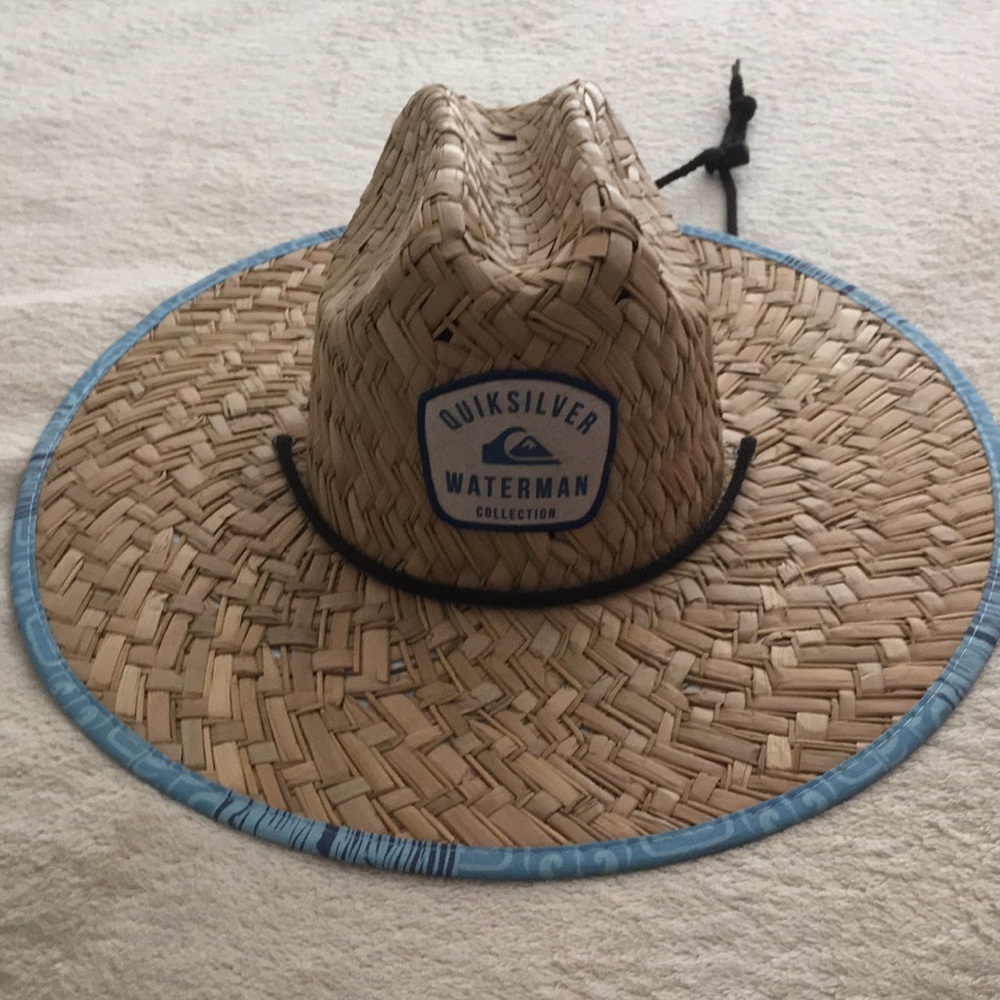 NWT QUICKSILVER Waterman Straw Sun Hat - Natural with Blue Trim